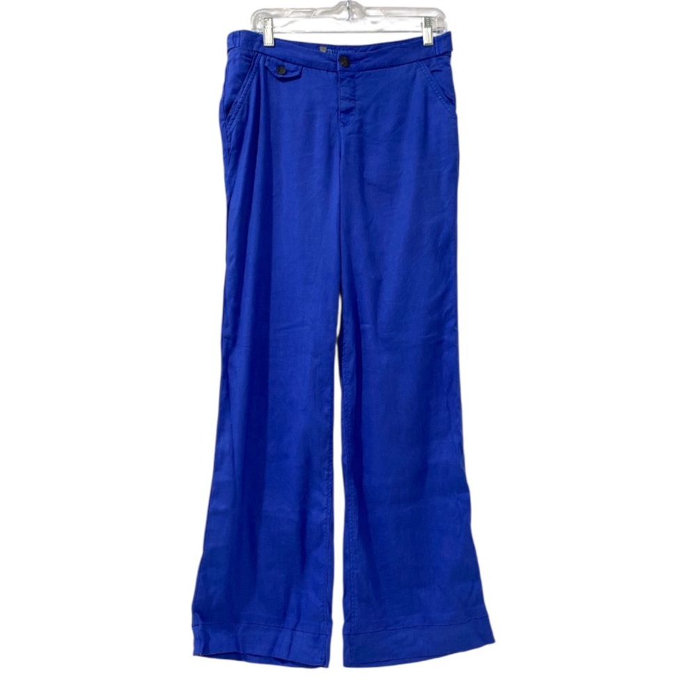 Level 99 Anthropologie Blue Linen Blend Wide Leg Trousers Size 29 - Picture 2 of 15